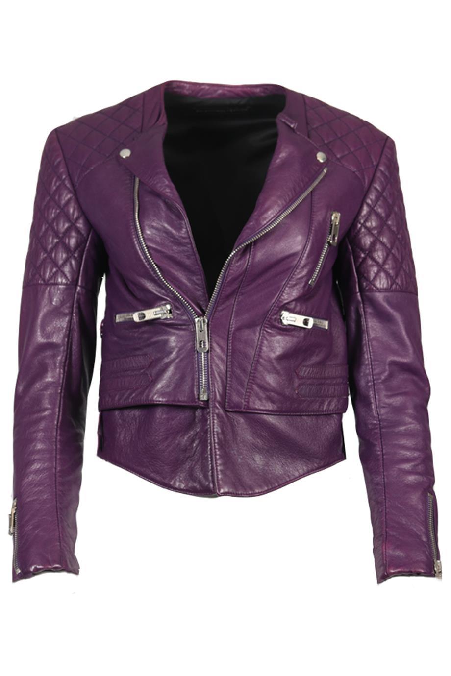 BALENCIAGA PURPLE LEATHER JACKET FR 36 UK 8