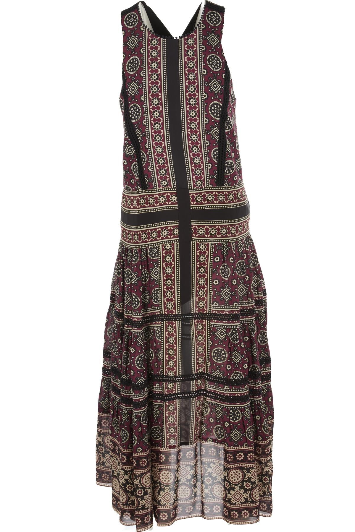 SEA NEW YORK BURGUNDY SILK MAXI DRESS US 4 UK 8