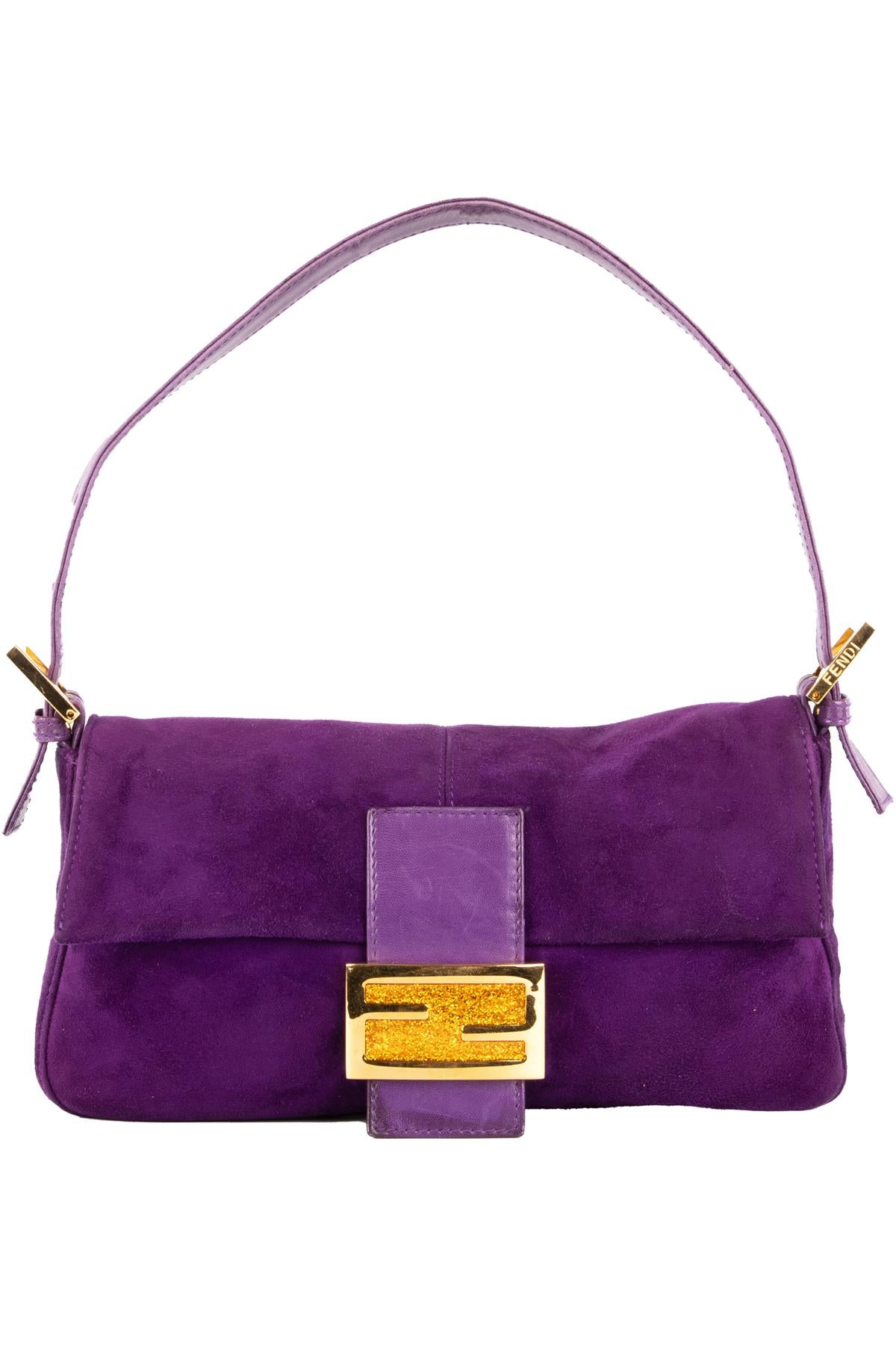 FENDI PURPLE BAGUETTE SUEDE SHOULDER BAG