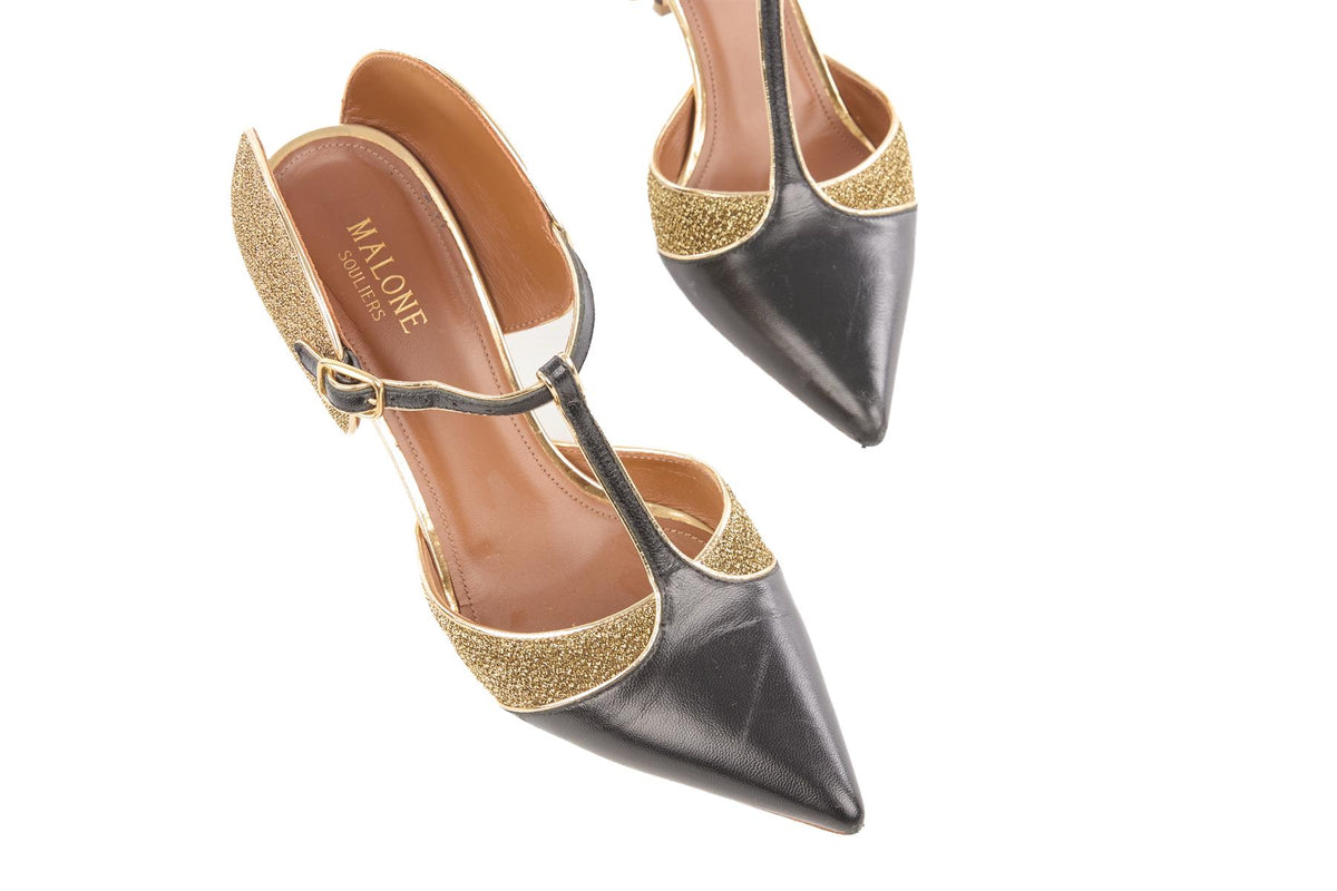 MALONE SOULIERS BLACK LEATHER MULES EU 39 UK 6 US 9