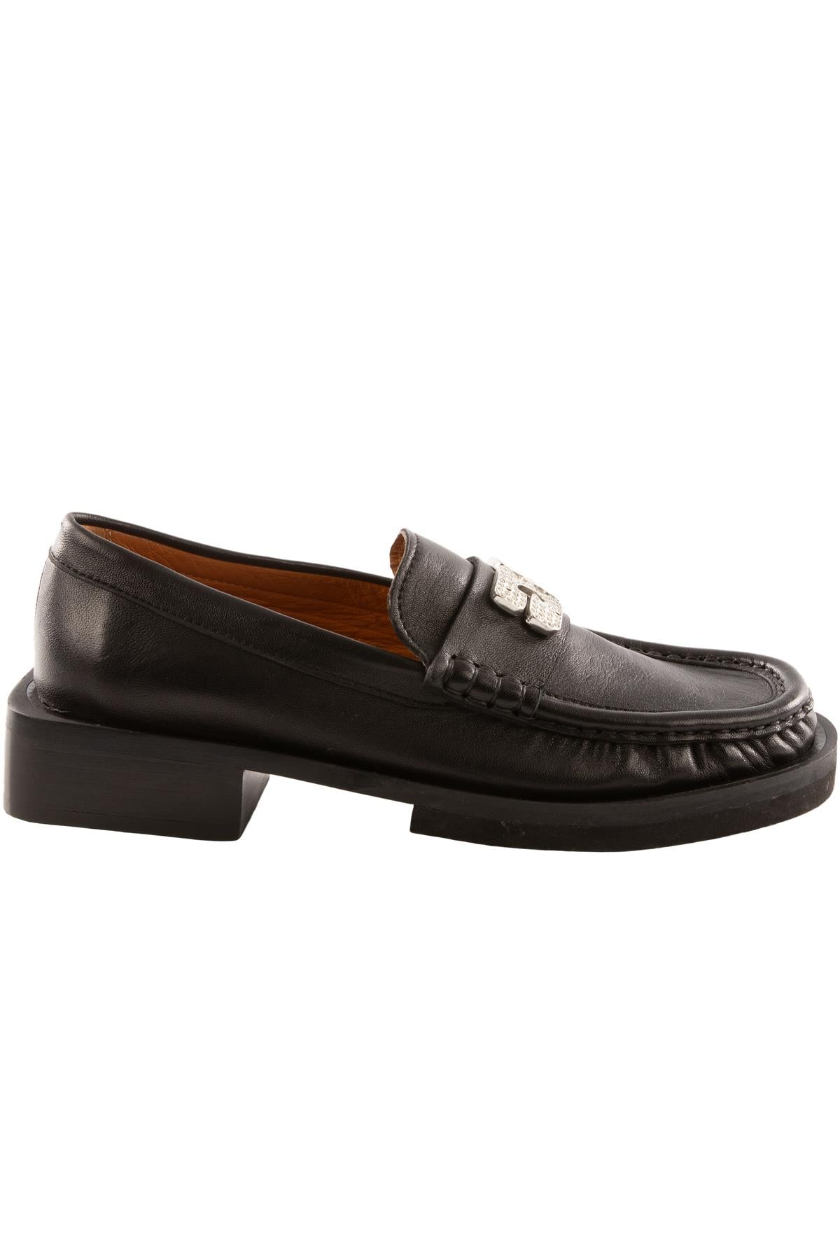 GANNI BLACK LEATHER LOAFERS EU 38