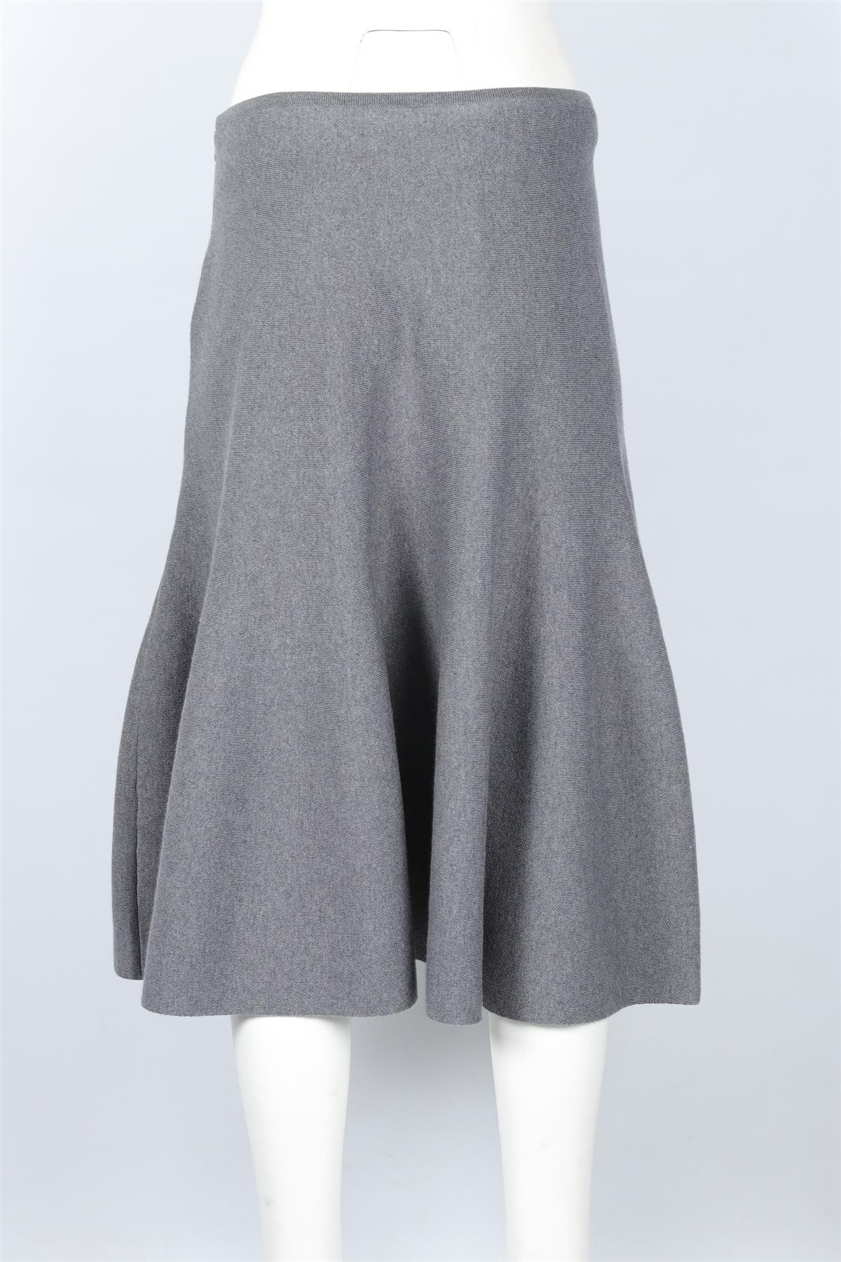 KHAITE GREY WOOL MIDI SKIRT MEDIUM
