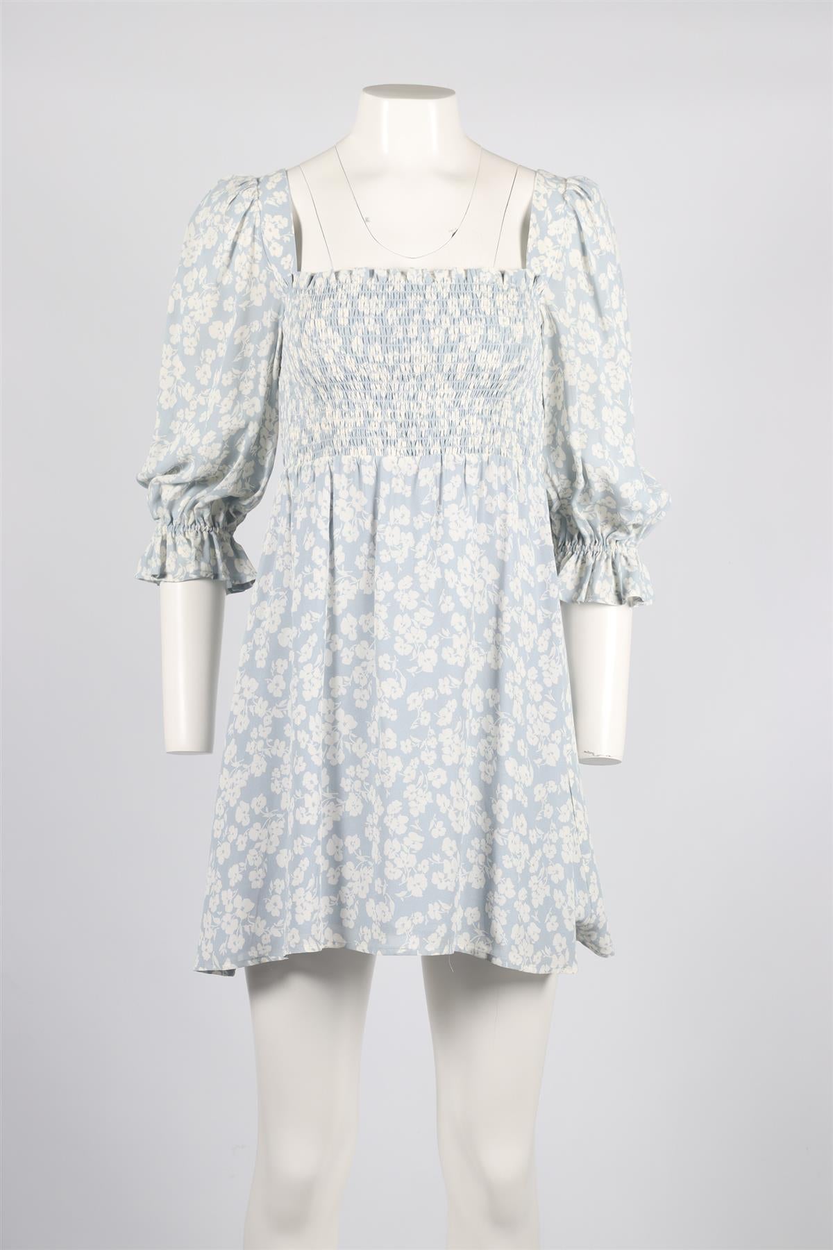 REFORMATION BLUE FLORAL PRINT CREPE MINI DRESS SMALL