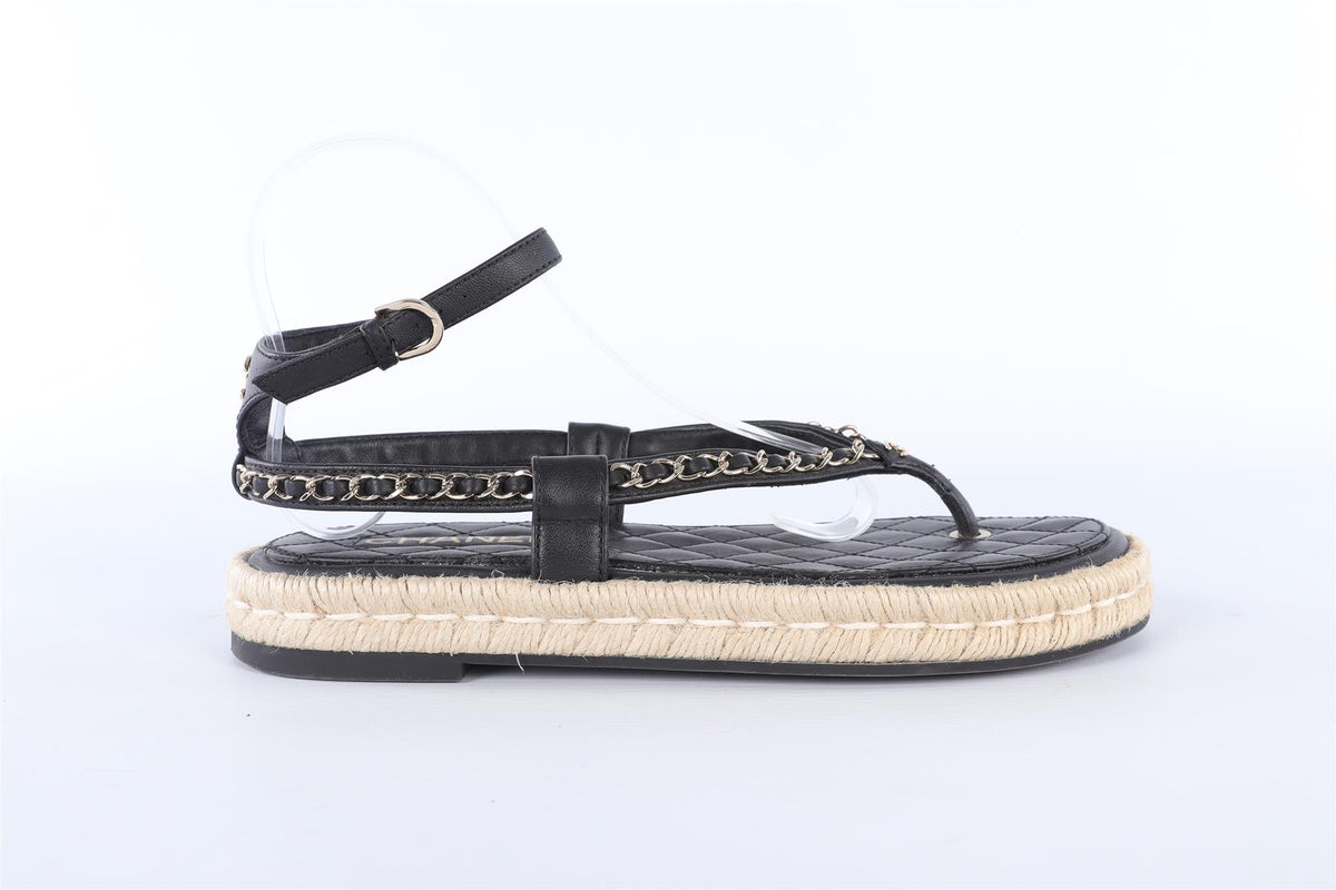 CHANEL BLACK 2021 LEATHER SANDALS EU 40 UK 7