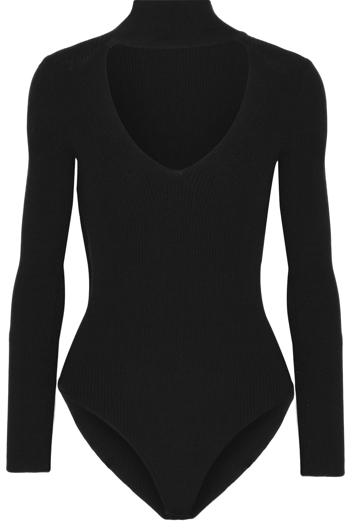 CUSHNIE ET OCHS CUTOUT RIBBED KNIT BODYSUIT LARGE