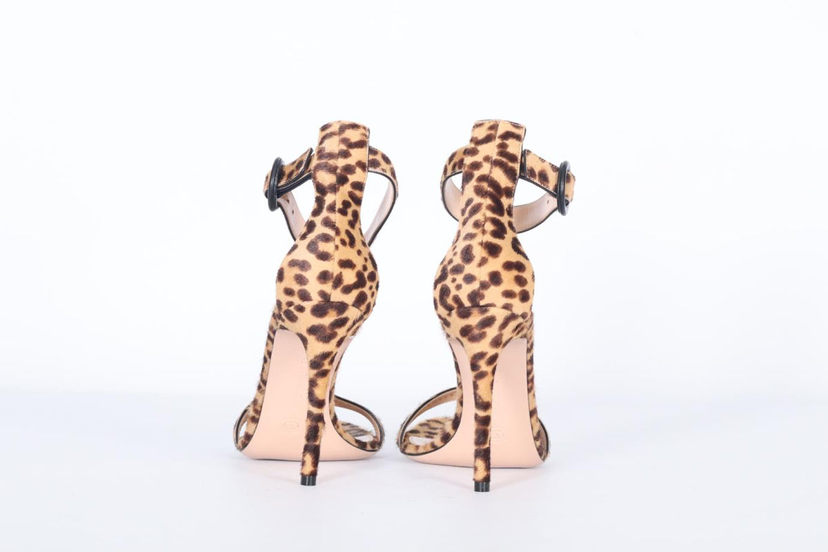 GIANVITO ROSSI CALF HAIR AND LEATHER SANDALS EU 38.5 UK 5.5 US 8.5