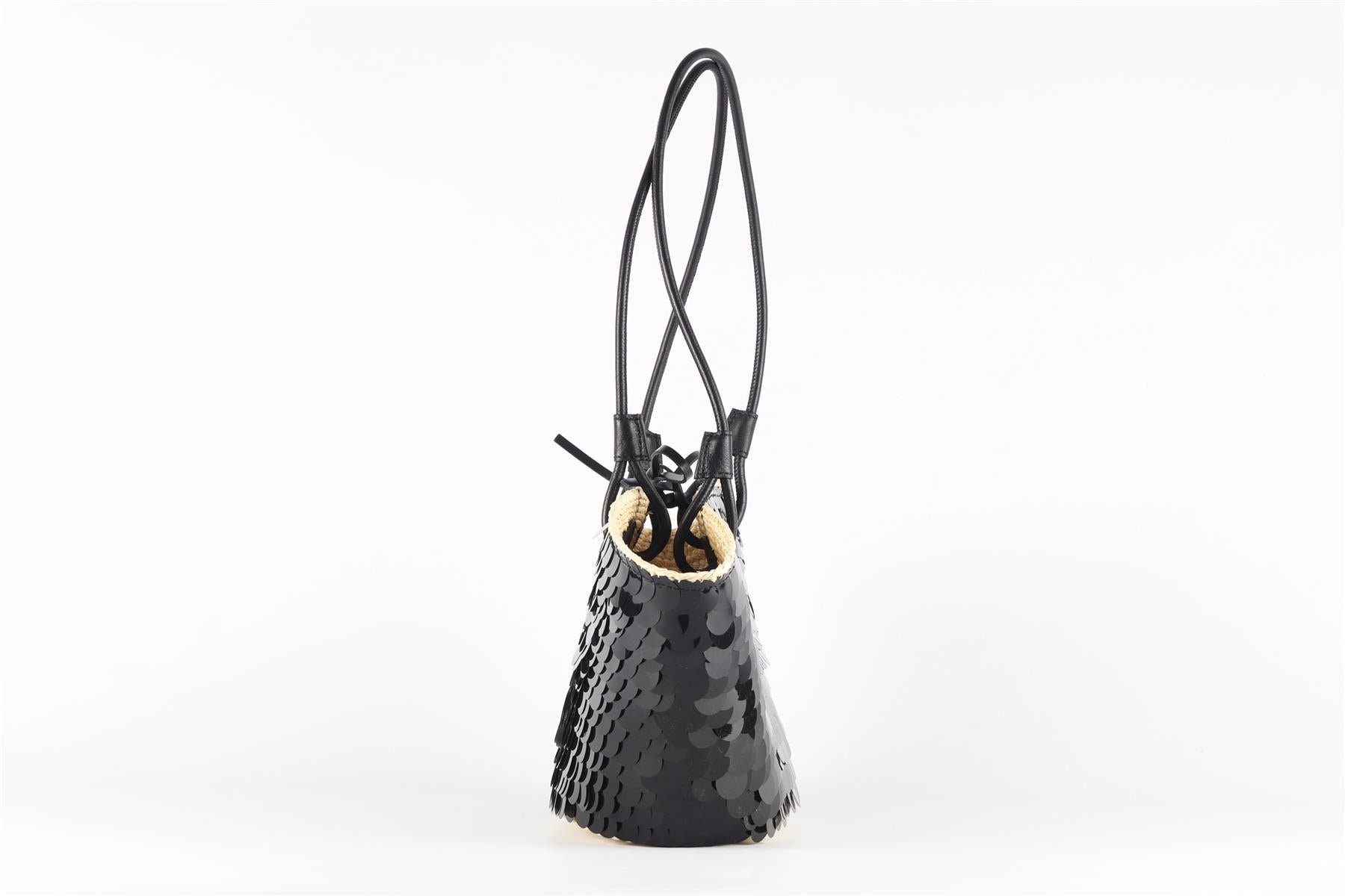 LOEWE + PAULA'S IBIZA BLACK ANAGRAM SMALL SEQUIN AND STRAW SHOULDER BAG