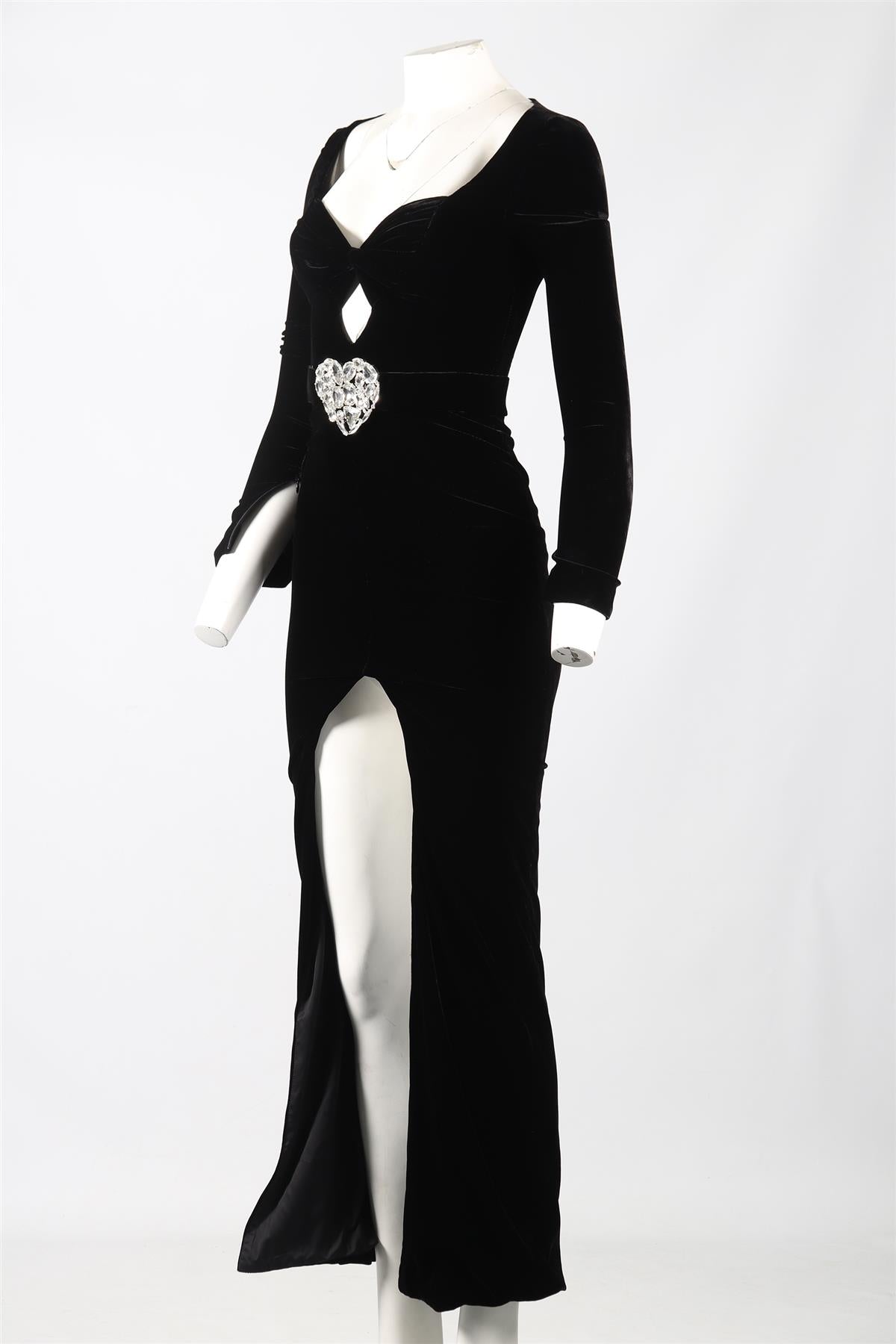 ALESSANDRA RICH CRYSTAL AND VELVET MAXI DRESS IT 38 UK 6