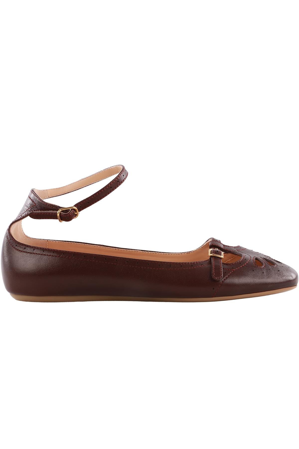 CHLOÉ BURGUNDY LEATHER BALLET FLATS EU 40 UK 7 US 10