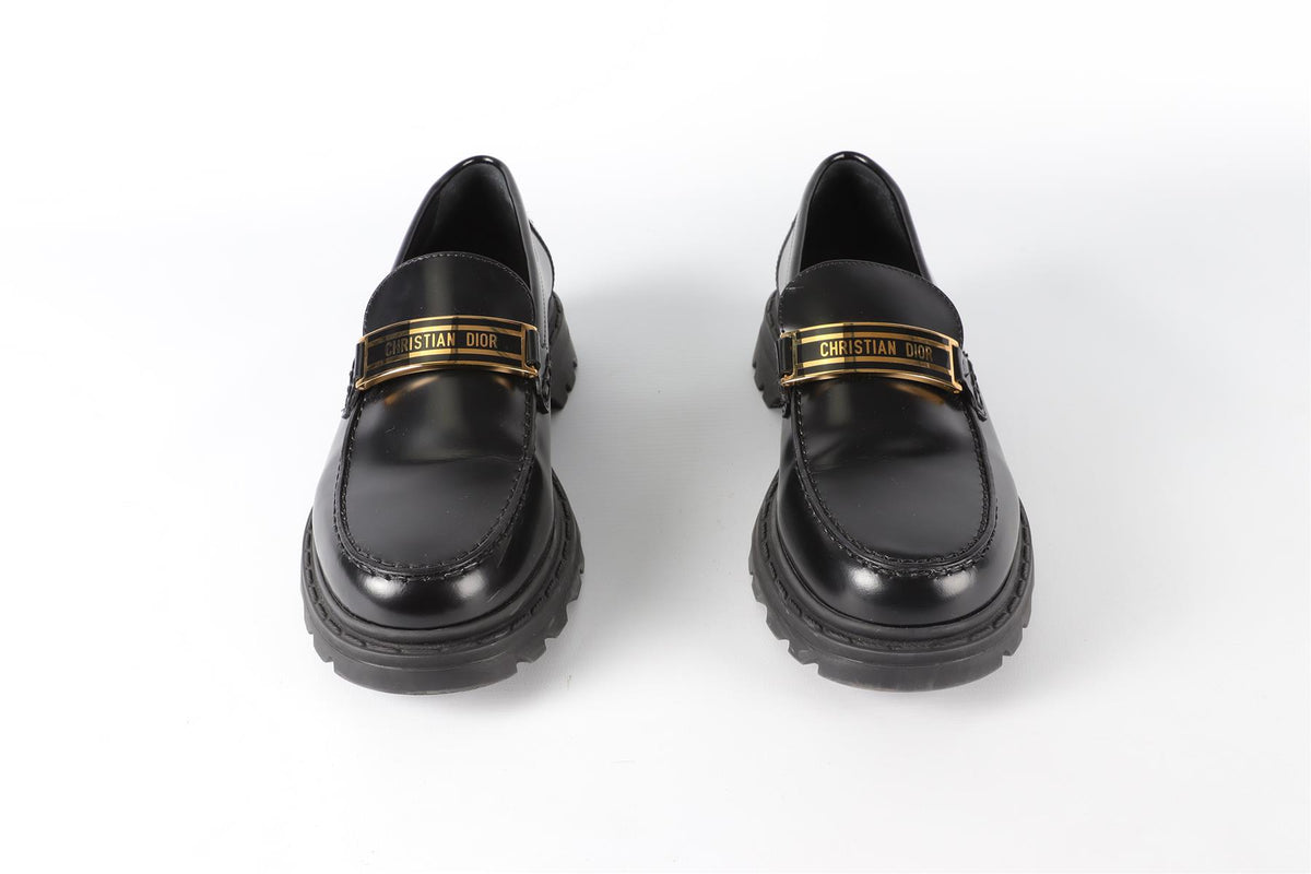 CHRISTIAN DIOR BLACK CODE LEATHER LOAFERS EU 38.5 UK 5.5 US 8.5