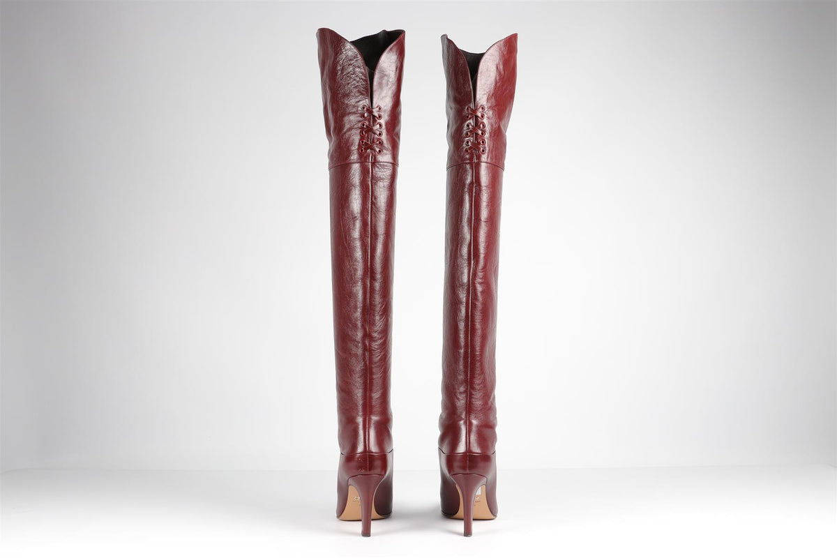 CHLOÉ BURGUNDY LEATHER OVER THE KNEE BOOTS EU 39 UK 6 US 9