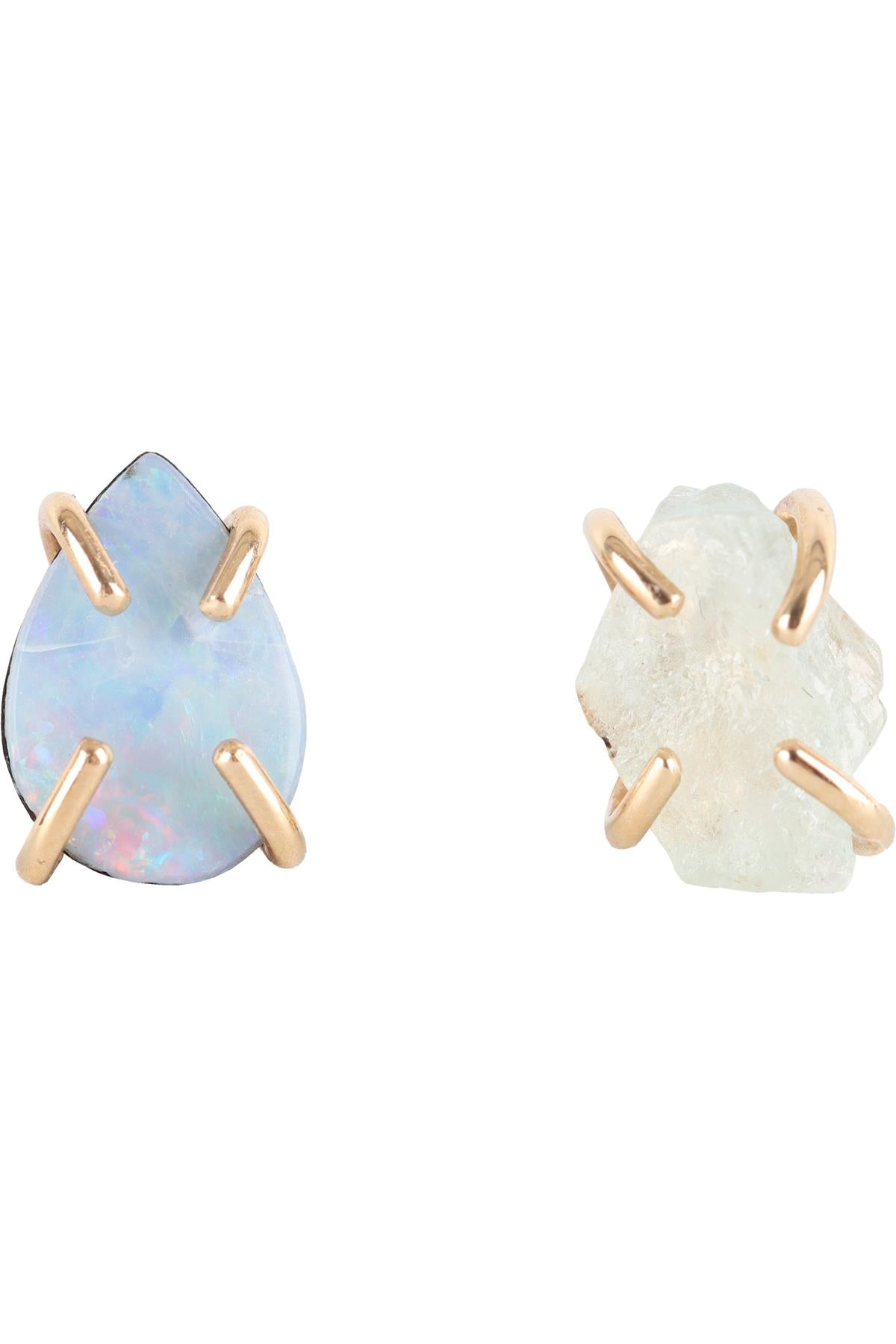 MELISSA JOY MANNING 14K YELLOW GOLD, AQUAMARINE AND OPAL STUD EARRINGS