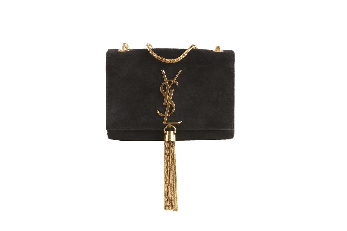 SAINT LAURENT BLACK KATE SMALL TASSEL SUEDE SHOULDER BAG