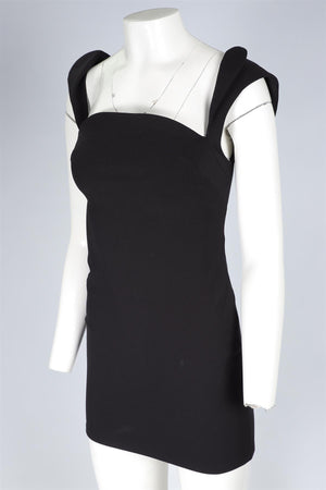 MUGLER BLACK CADY MINI DRESS FR 38 UK 10