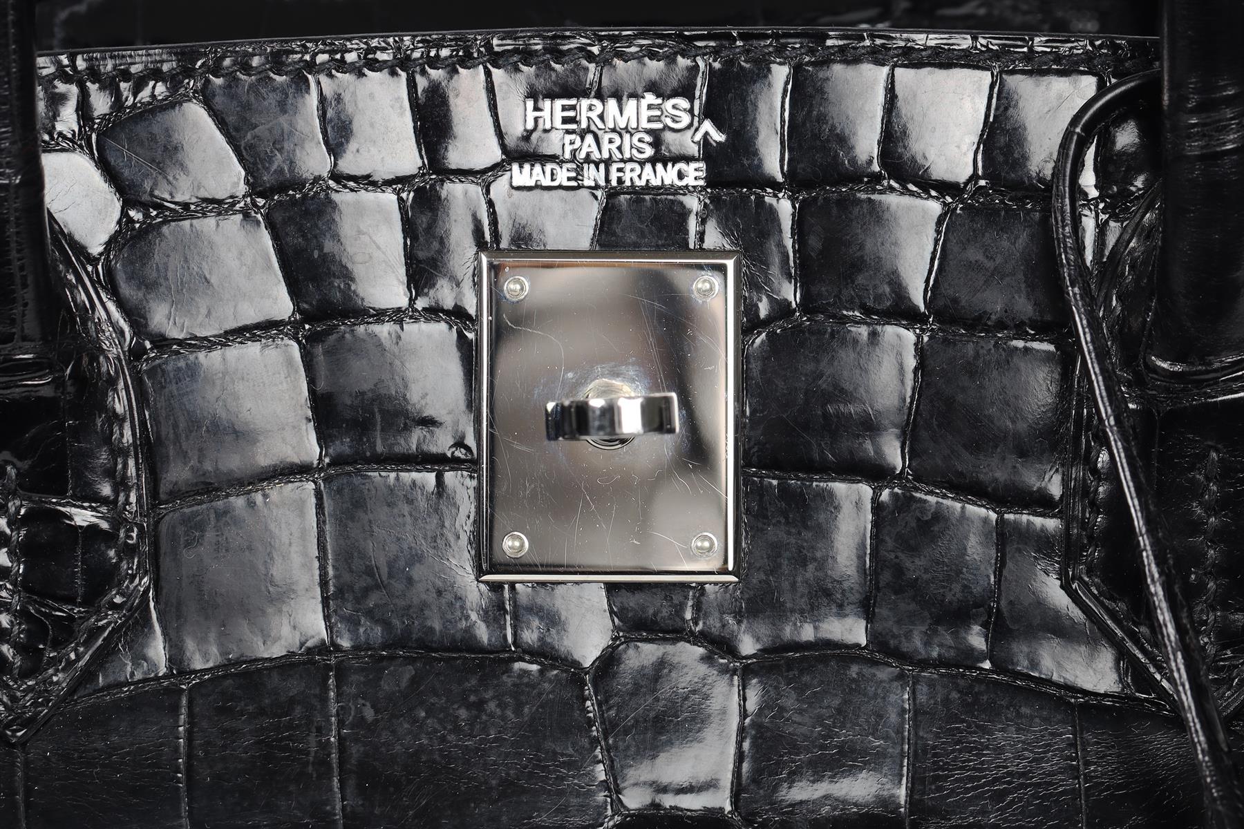 HERMÈS BLACK 2008 BIRKIN 40CM CROCODILE POROSUS BAG IN NOIR