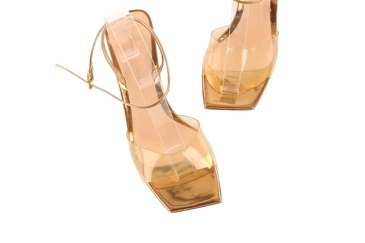 GIANVITO ROSSI GOLD LEATHER SANDALS EU 36.5 UK 3.5 US 6.5