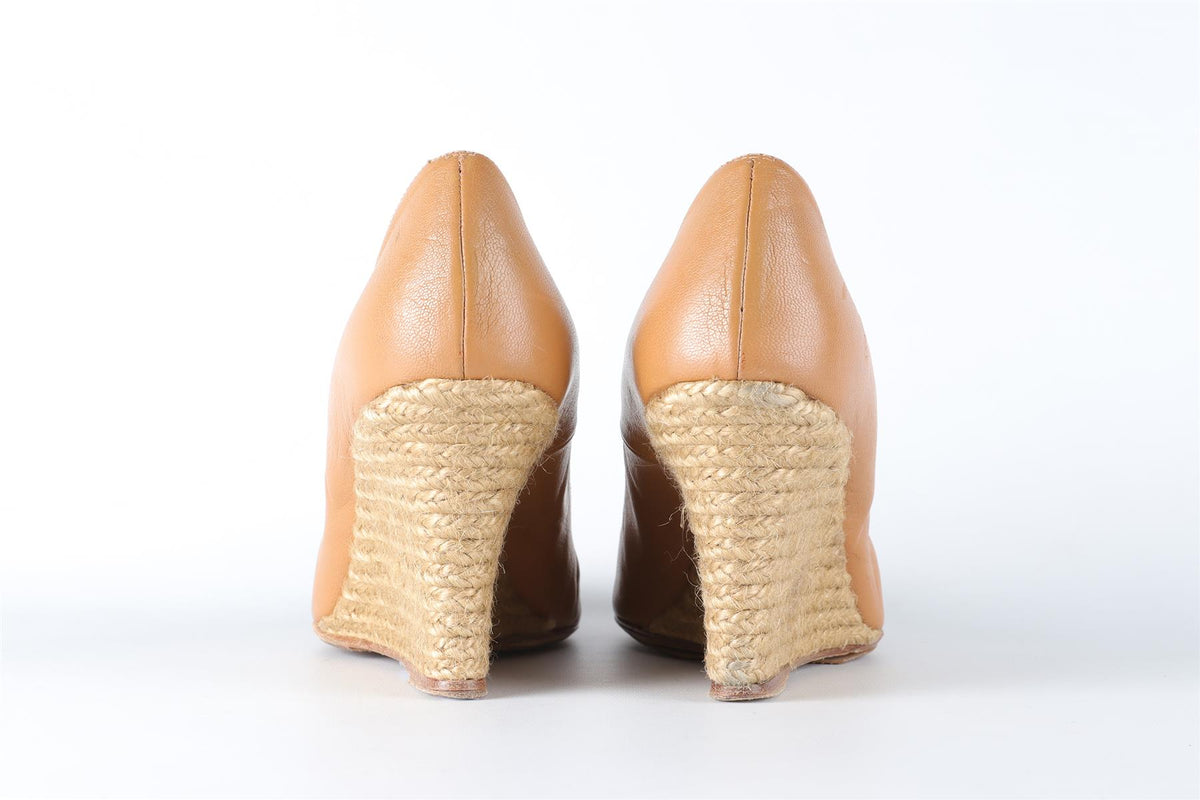 LANVIN TAN LEATHER WEDGE PUMPS EU 38 UK 5 US 8