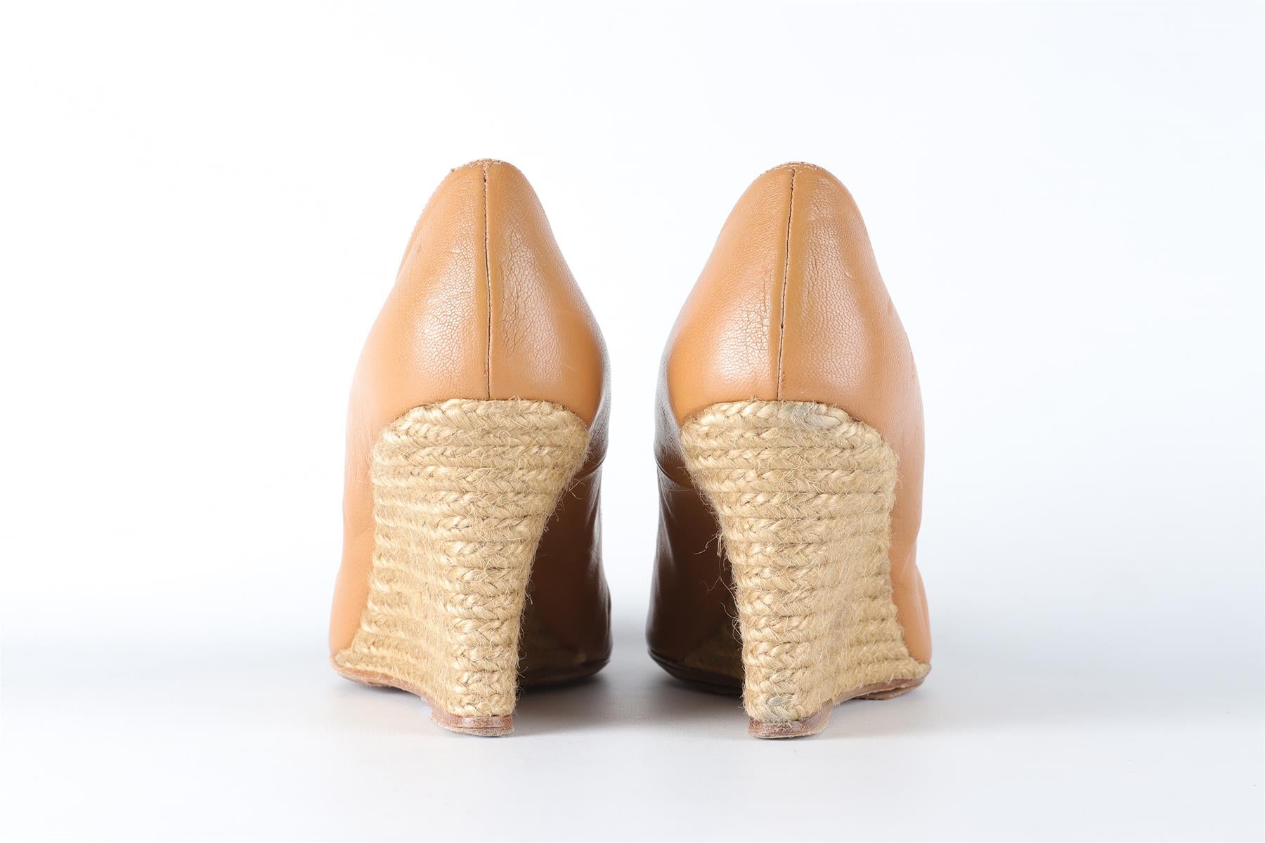 LANVIN TAN LEATHER WEDGE PUMPS EU 38 UK 5 US 8
