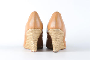 LANVIN TAN LEATHER WEDGE PUMPS EU 38 UK 5 US 8