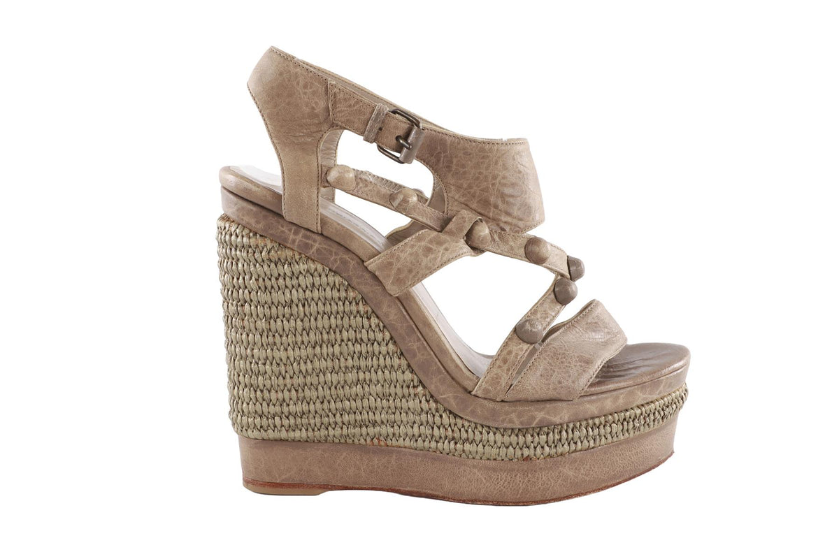 BALENCIAGA TAUPE LEATHER PLATFORM WEDGES EU 38 UK 5 US 8