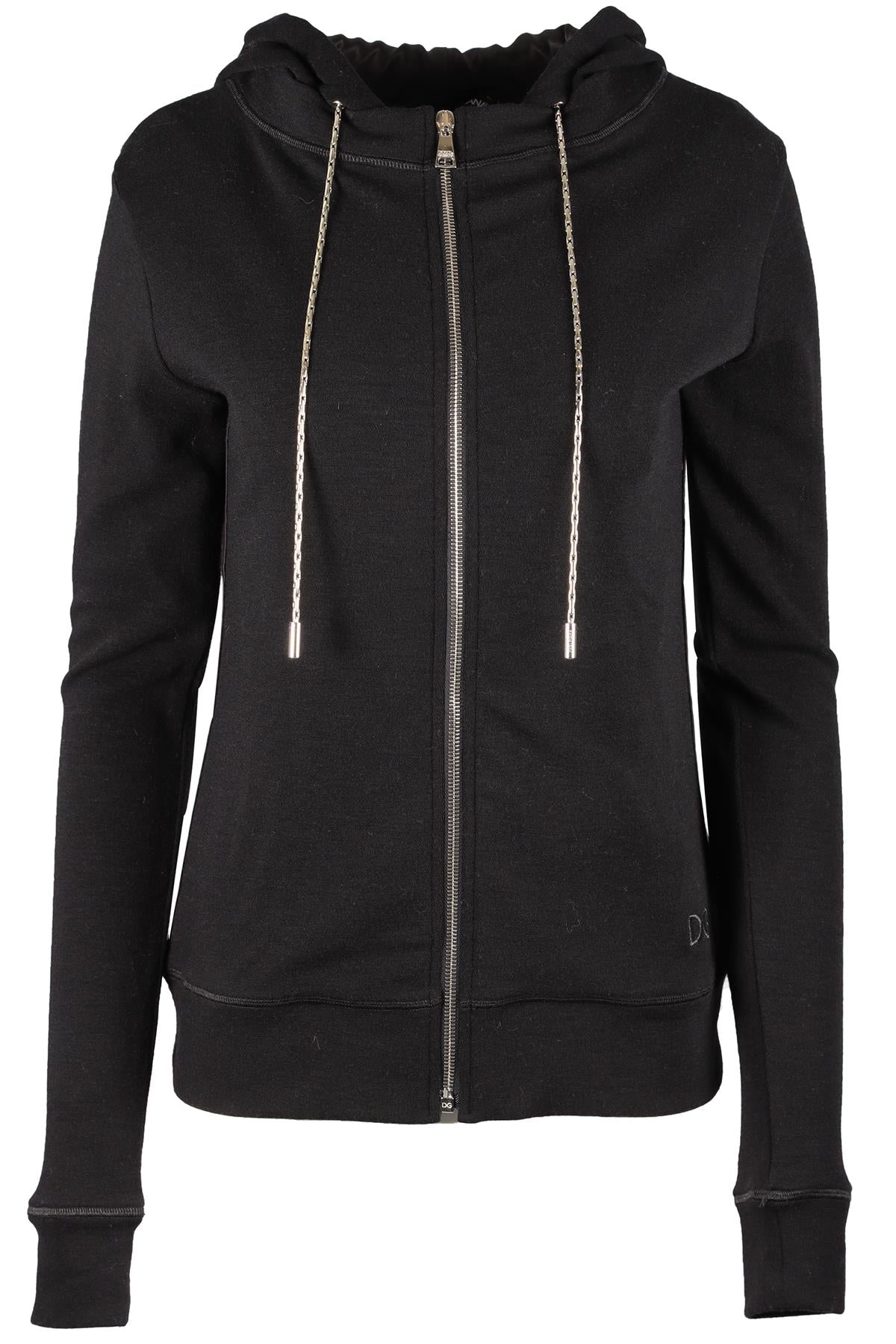 DOLCE & GABANNA BLACK WOOL BLEND HOODIE FR 46 UK 18