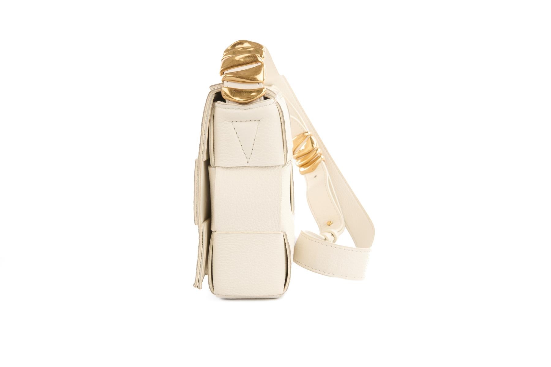 BOTTEGA VENETA WHITE CASSETTE SMALL INTRECCIATO LEATHER SHOULDER BAG