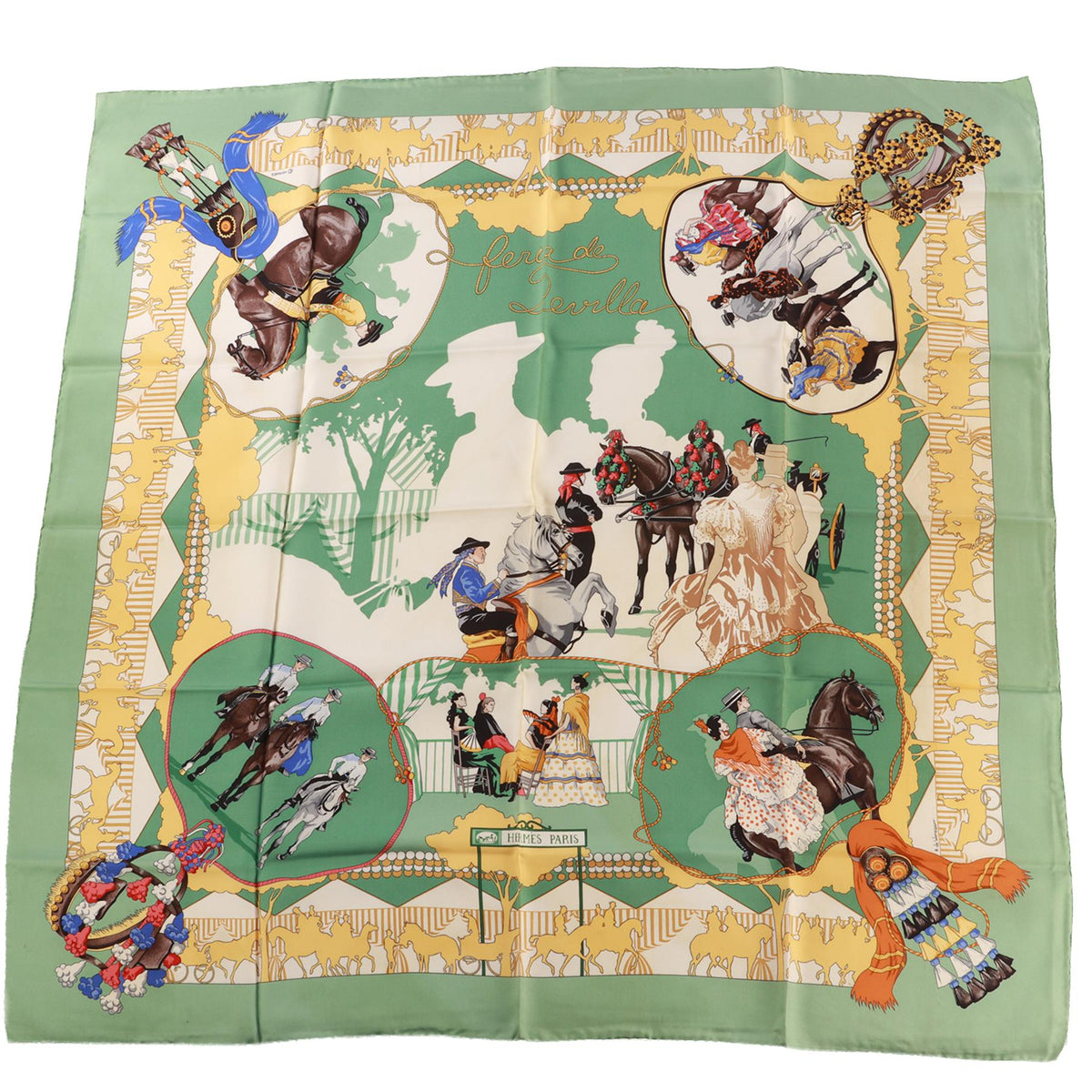 HERMÈS GREEN FERIA DE SEVILLA SILK SCARF