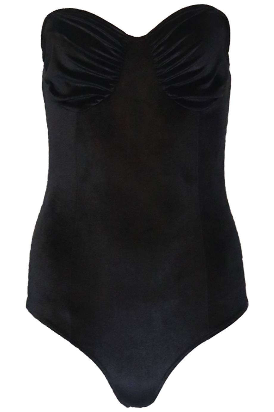 REFORMATION STRAPLESS STRETCH VELVET BODYSUIT SMALL