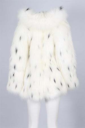 SAINT LAURENT WHITE FAUX FUR COAT FR 36