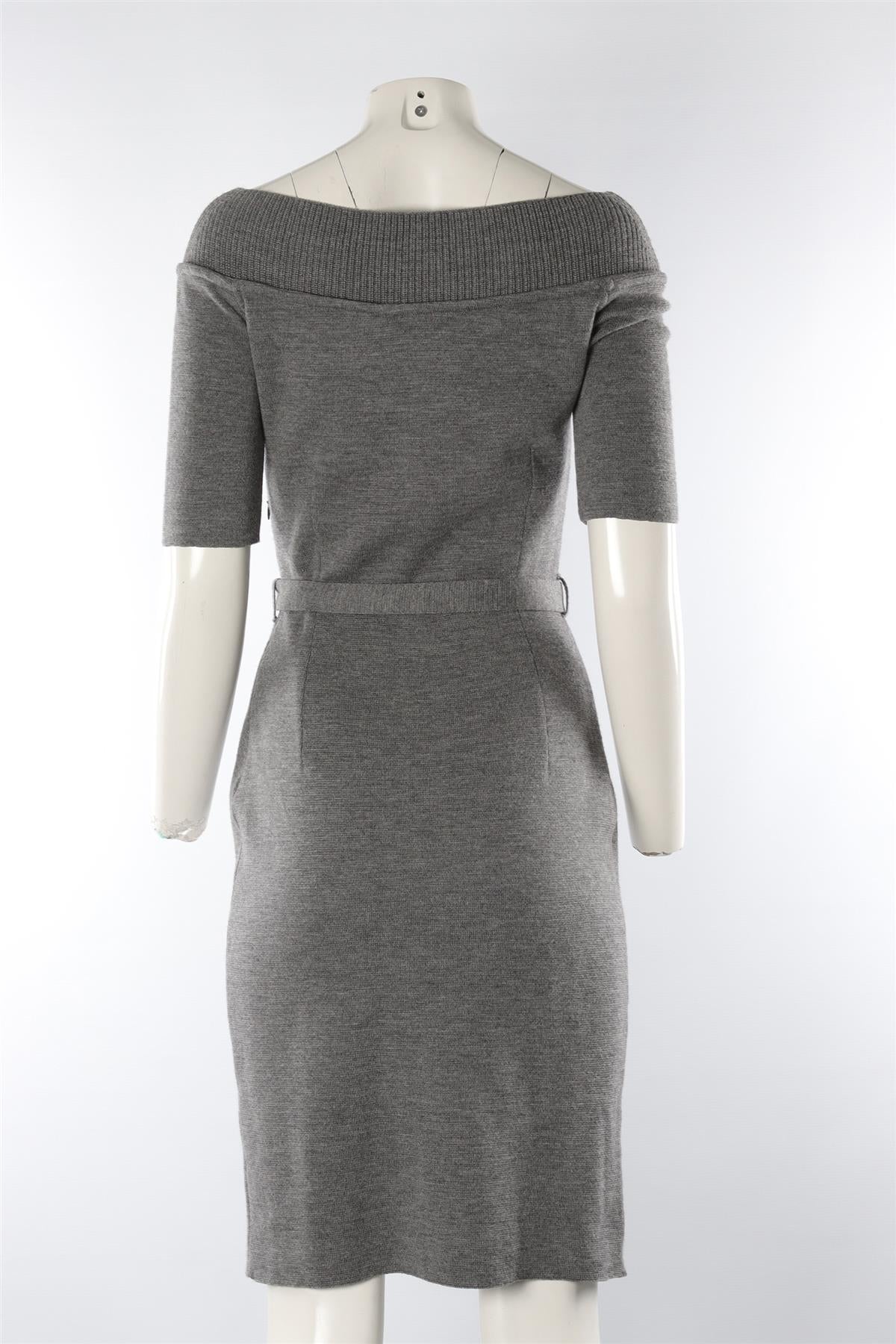 CHRISTIAN DIOR GREY WOOL MIDI DRESS FR 38 UK 10