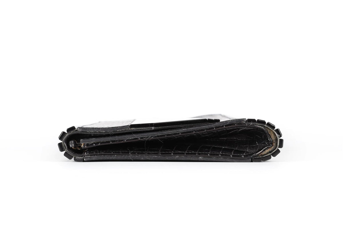 JIMMY CHOO BLACK CROC EFFECT LEATHER CLUTCH