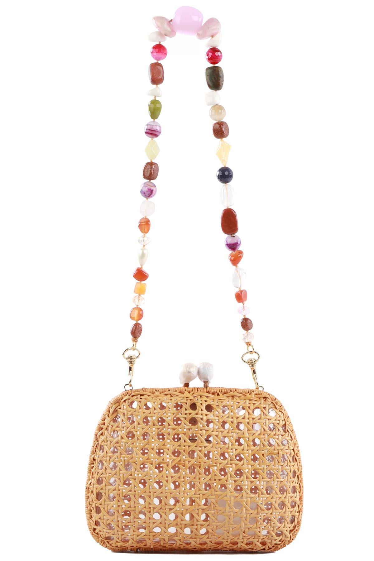 SERPUI BROWN WICKER CLUTCH