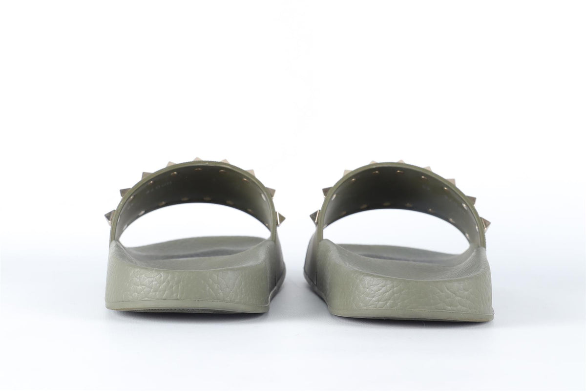 VALENTINO GARAVANI GREEN ROCKSTUD RUBBER SLIDES EU 38 UK 5 US 8