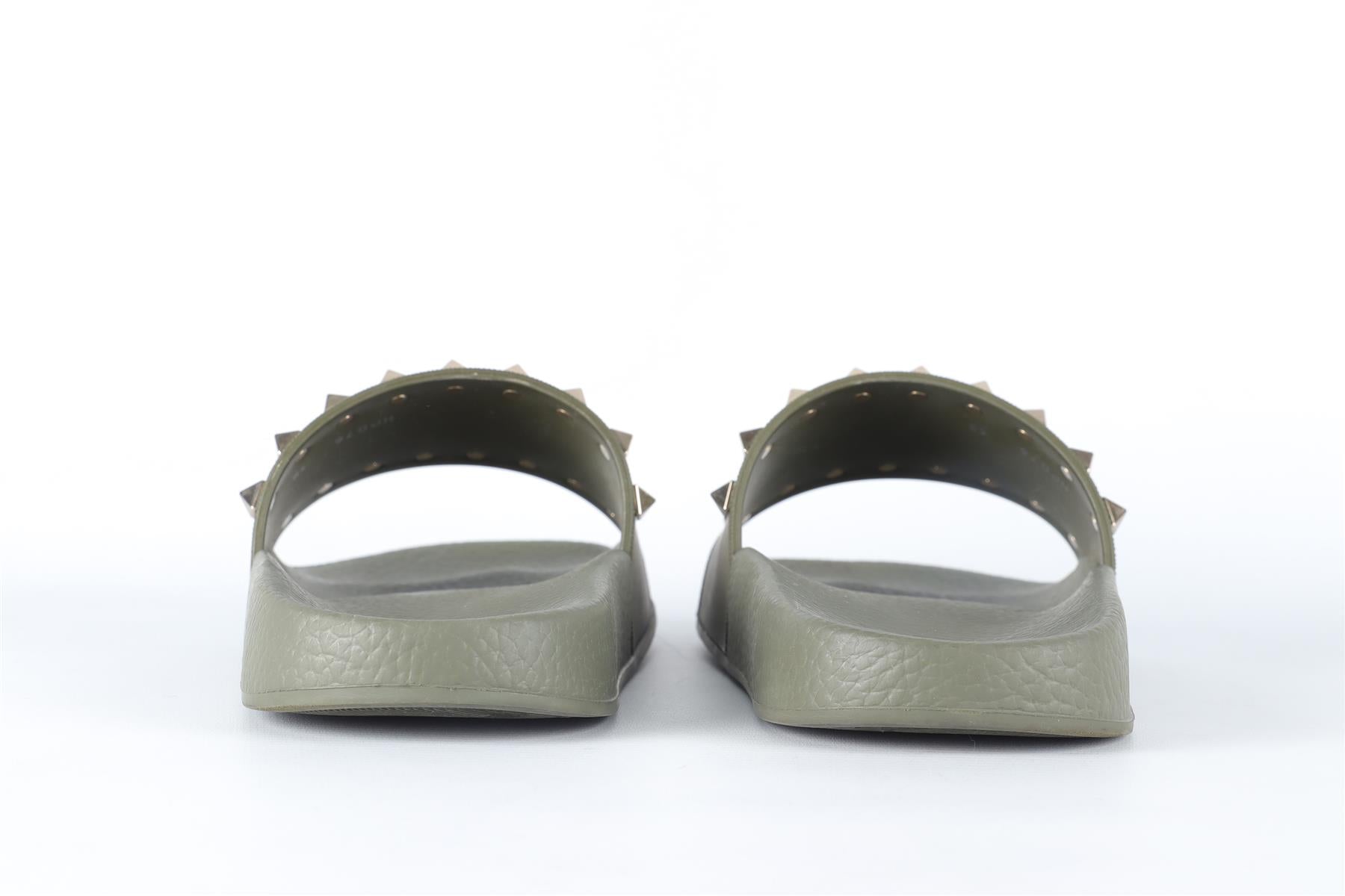 VALENTINO GARAVANI GREEN ROCKSTUD RUBBER SLIDES EU 38 UK 5 US 8