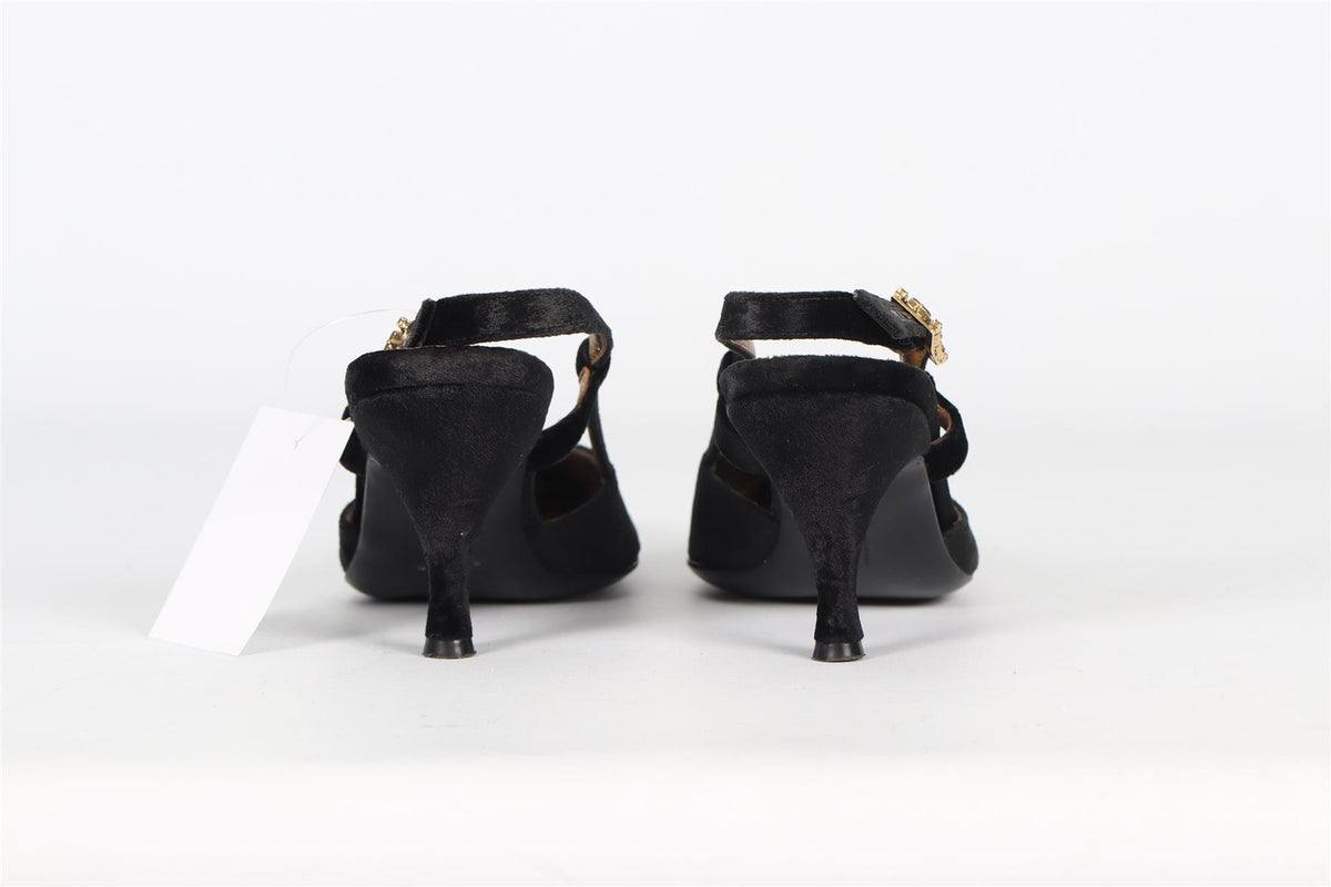 SALVATORE FERRAGAMO CRYSTAL AND VELVET SLINGBACK PUMPS EU 37 UK 4 US 7