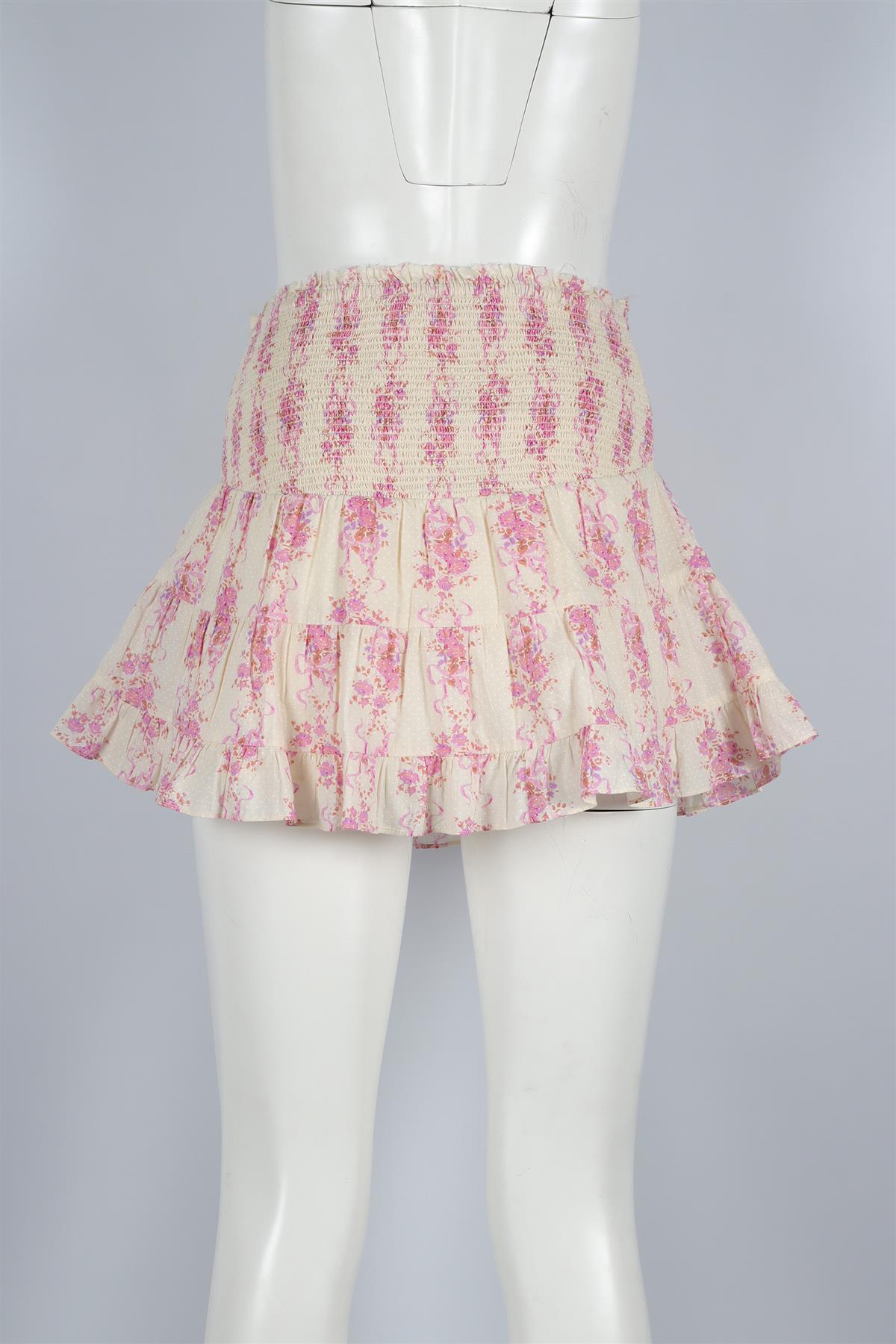 LOVESHACKFANCY CREAM COTTON MINI SKIRT SMALL