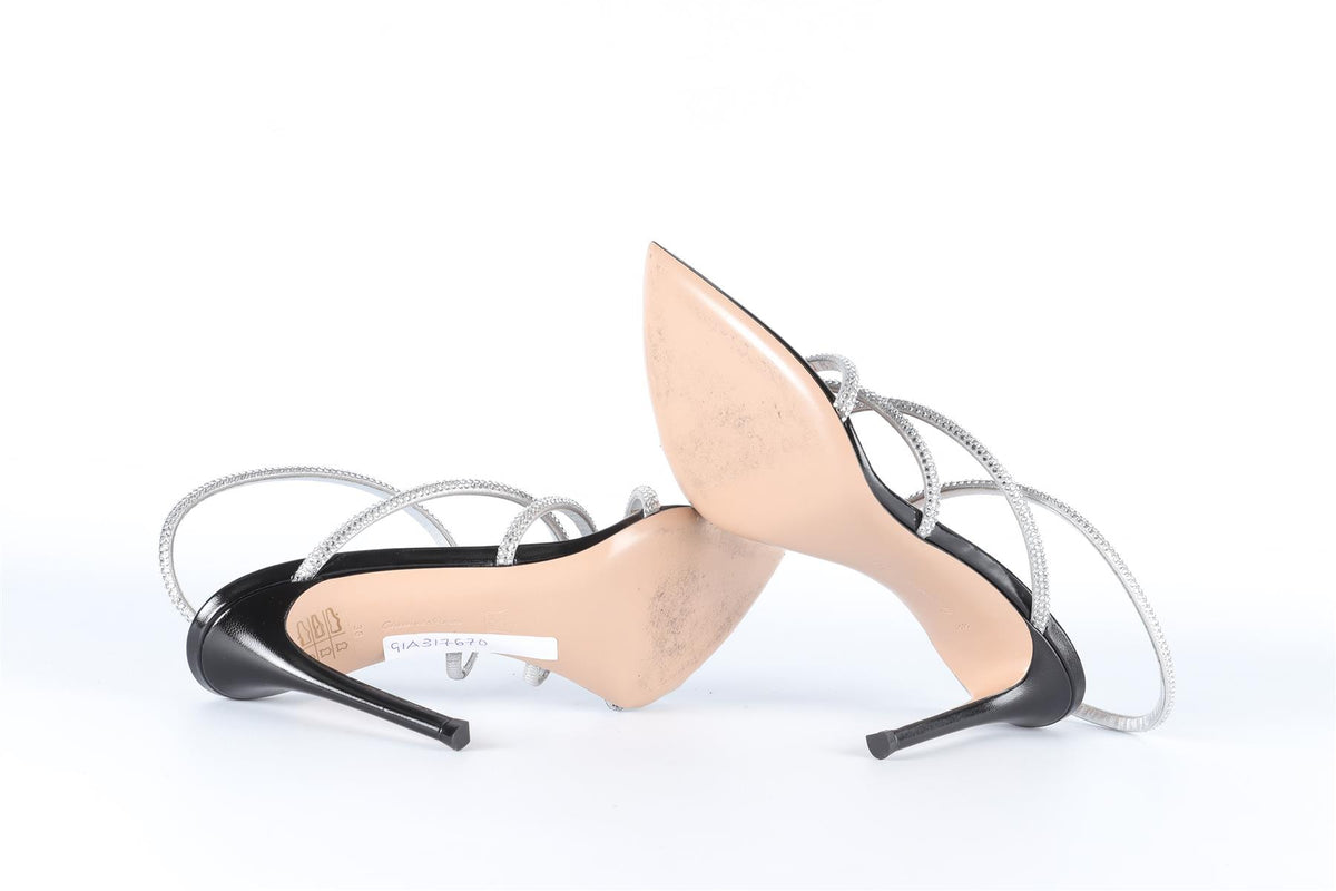 GIANVITO ROSSI SILVER CRYSTAL AND LEATHER SANDALS EU 38 UK 5 US 8