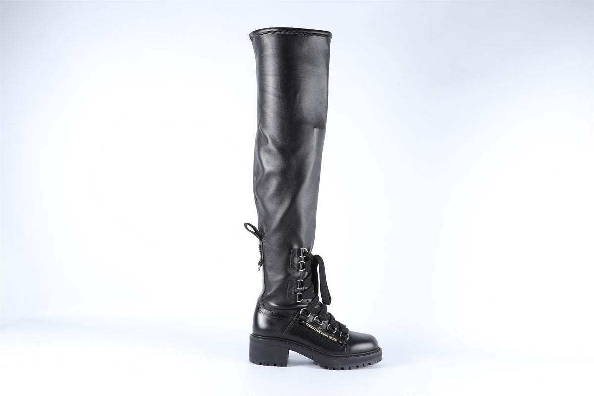 CHRISTIAN DIOR BLACK D-FIGHT LEATHER OVER THE KNEE BOOTS EU 38 UK 5 US 8