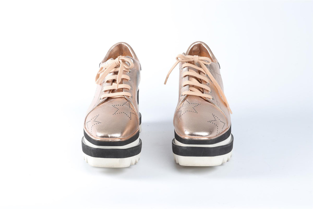 STELLA MCCARTNEY GOLD LEATHER PLATFORM SNEAKERS EU 38 UK 5 US 8