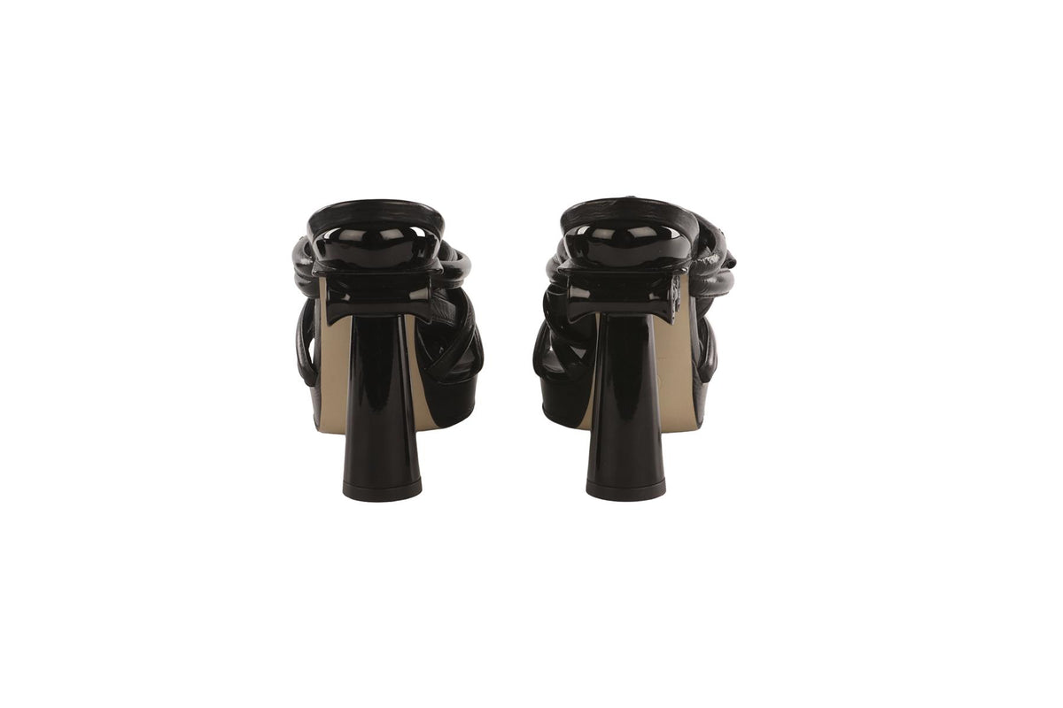 CHANEL BLACK 2018 LEATHER PLATFORM SANDALS EU 37.5