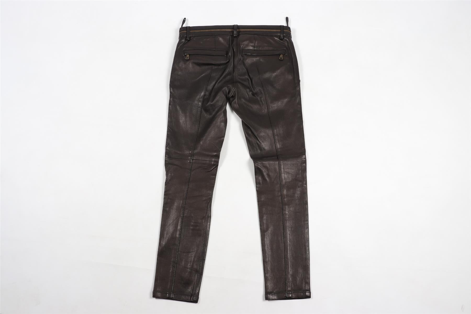 BALMAIN BROWN LEATHER SKINNY PANTS FR 36 UK 8