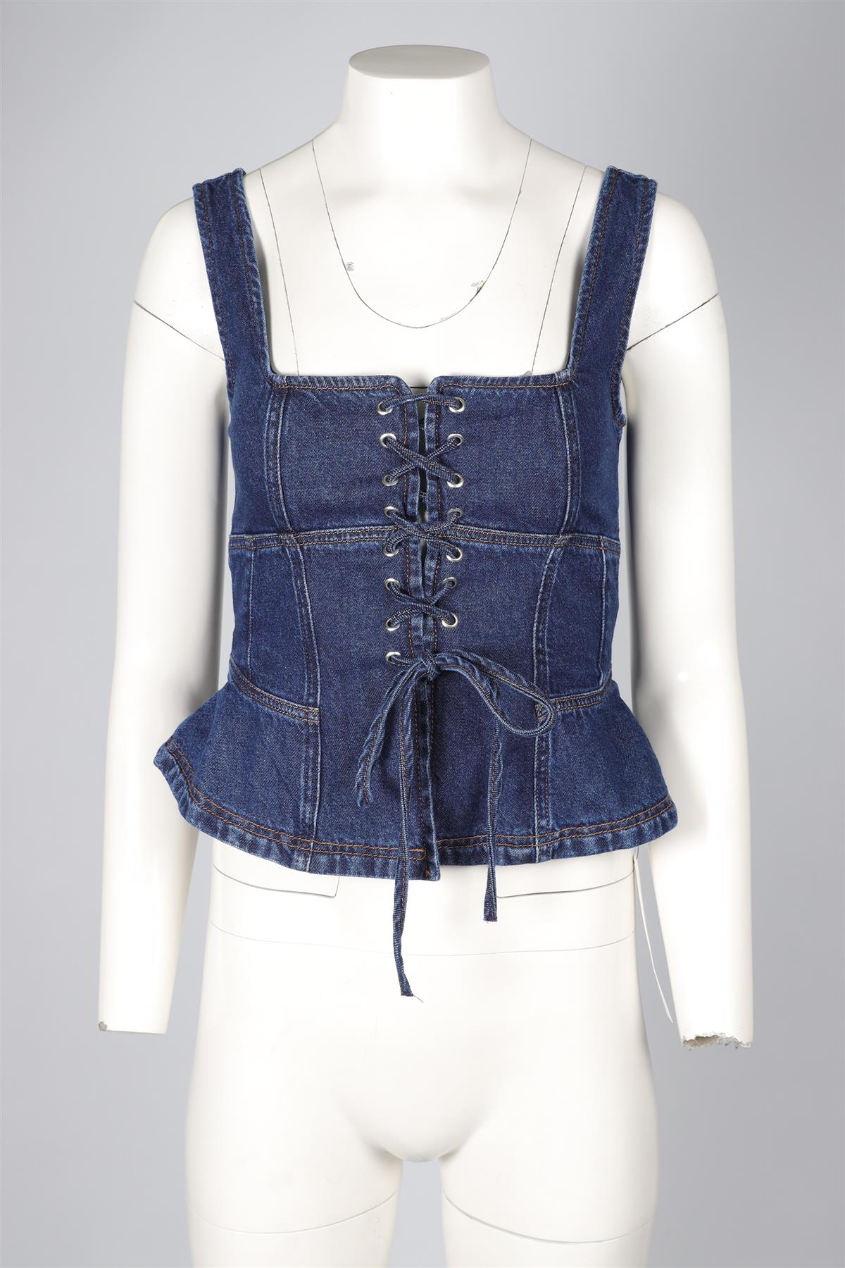 REFORMATION + KACEY MUSGRAVES BLUE DENIM TOP US 2 UK 6
