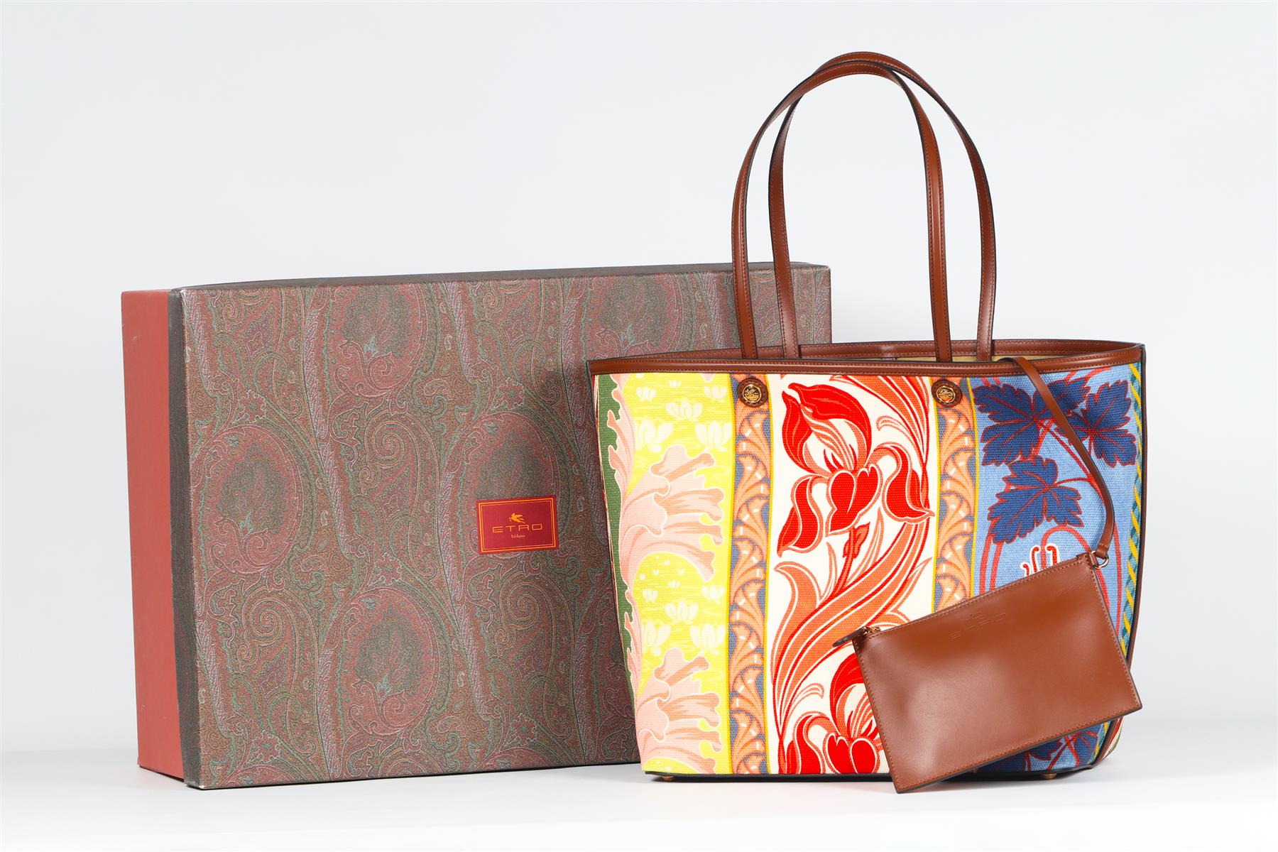 ETRO MULTICOLOURED COFFA LARGE CANVAS AND LEATHER TOTE BAG