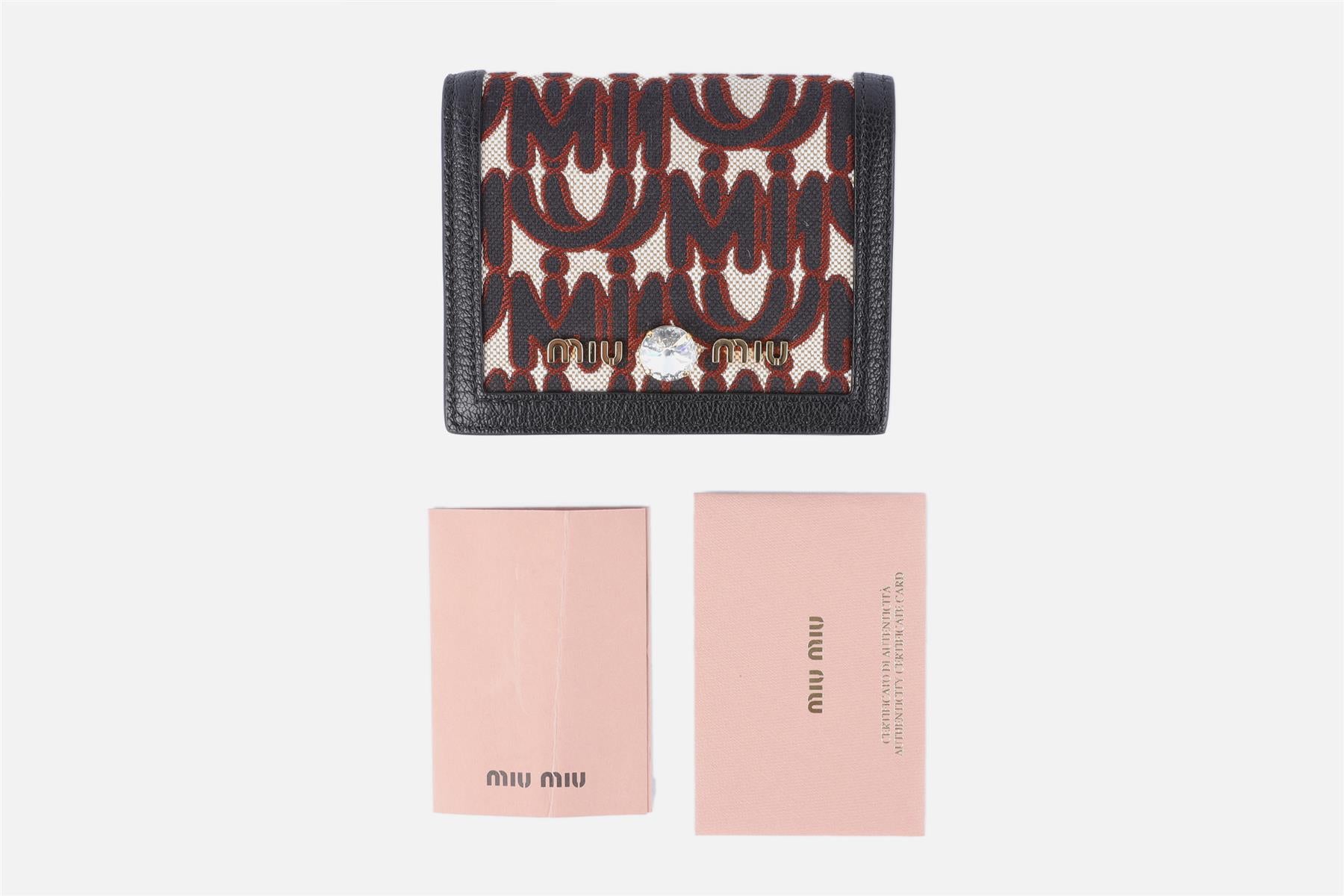 MIU MIU BLACK MADRAS JACQUARD WALLET