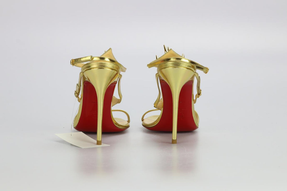 SPIKED CRYTSAL EMBELLISHED LEATHER SANDALS