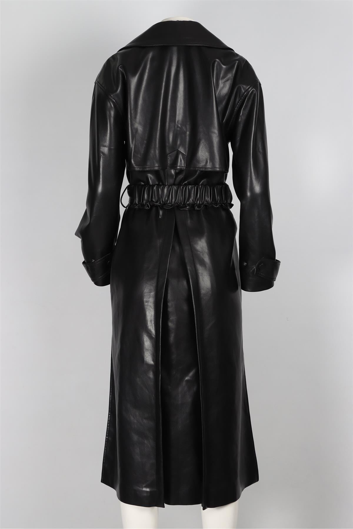 JONATHAN SIMKHAI BLACK FAUX LEATHER TRENCH COAT SMALL