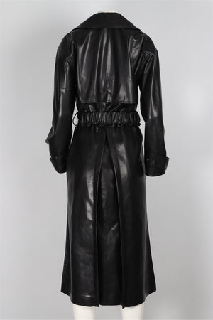 JONATHAN SIMKHAI BLACK FAUX LEATHER TRENCH COAT SMALL