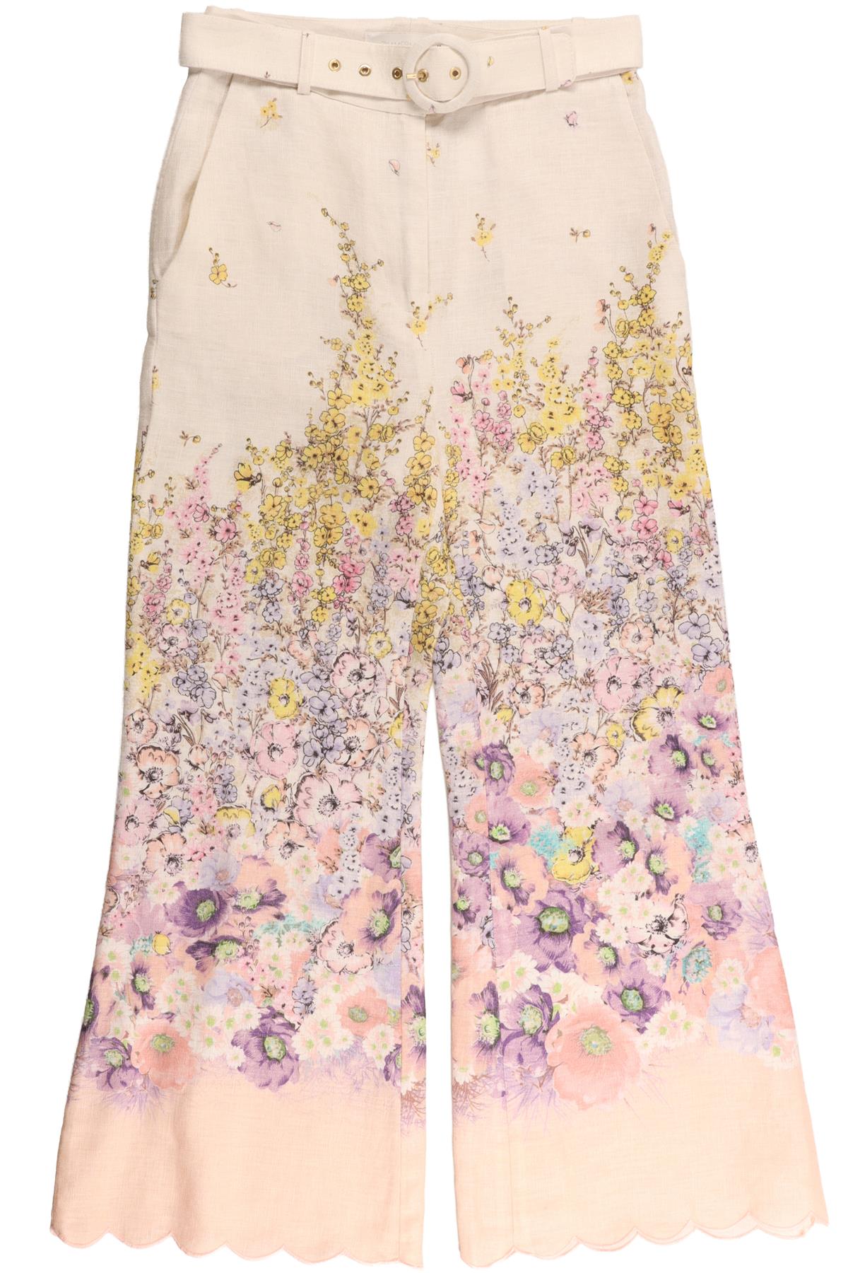 ZIMMERMANN MULTI WHITE LINEN FLARED PANTS UK 8