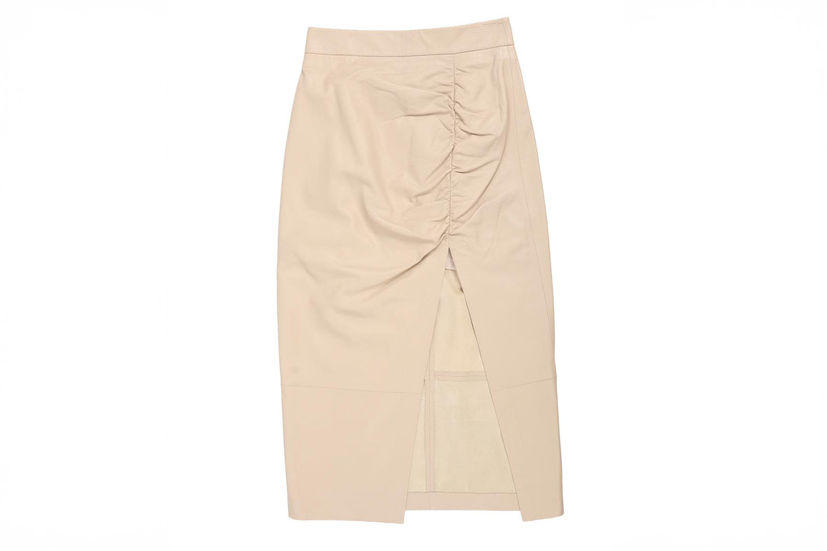 ZEYNAP ARCAY TAUPE LEATHER MIDI SKIRT FR 36 UK 8