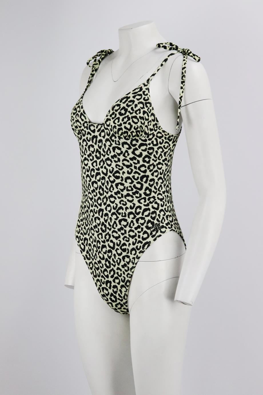 SOLID AND STRIPED LEOPARD PRINT STRETCH SWIMSUIT MEDIUM